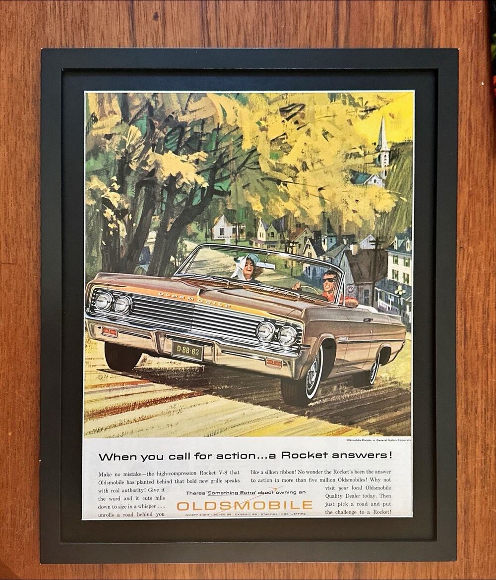 Framed 1963 Vintage Original Color Ad Oldsmobile Dynamic 88